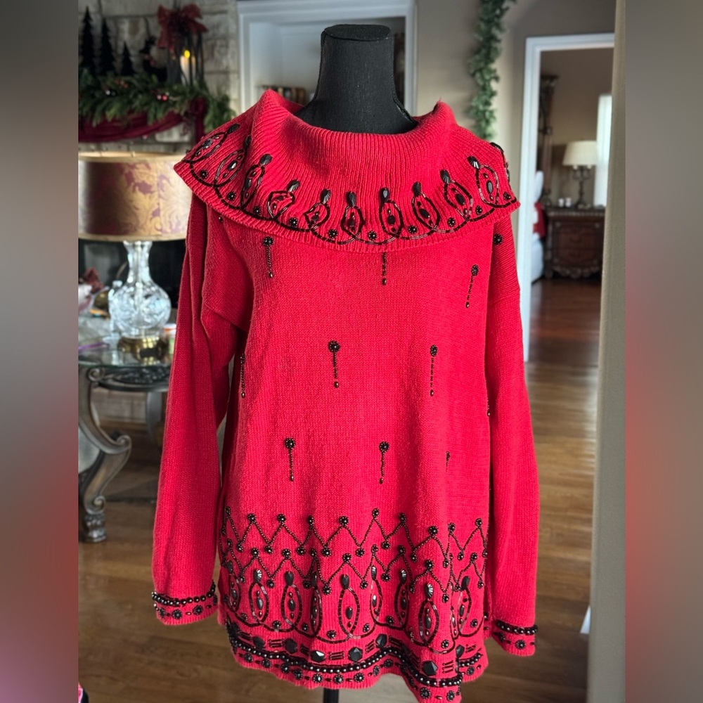 Vintage Victoria Jones‎ Red Beaded Sweater